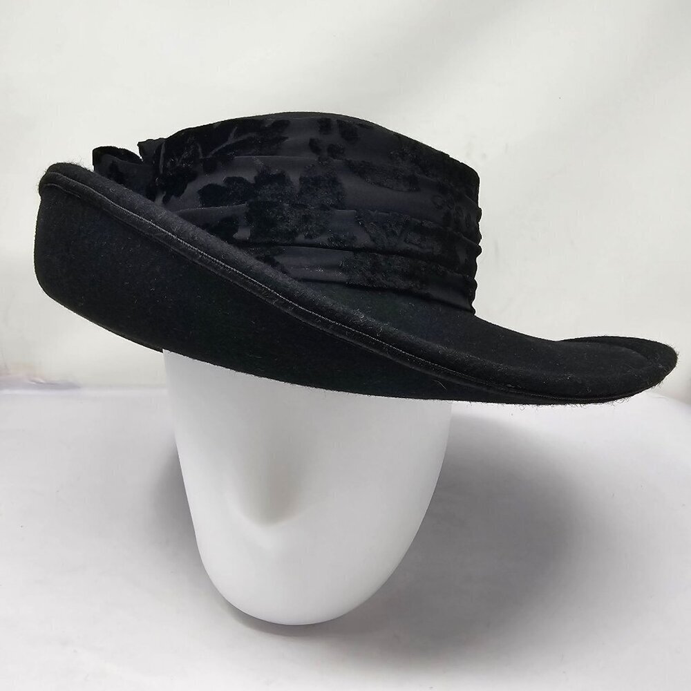 Mr Hi's Classic Vintage Black Wool Hat with Velour Band, Women's Small - Picture 1 of 9